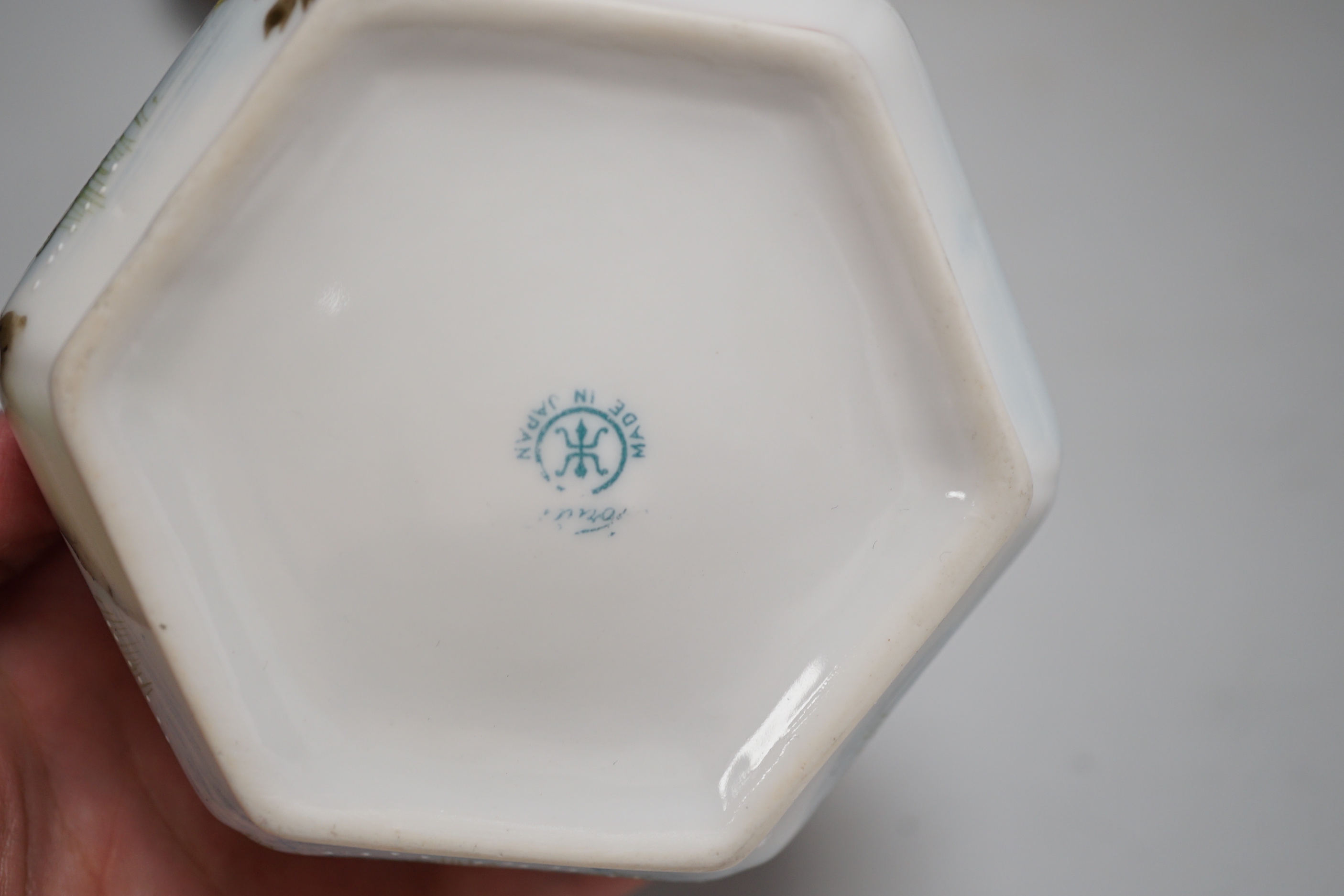 A group of various Japanese ceramics to include kutani and egg shell teawares, a Chinese crackle glaze jardiniere and another, a Chinese crackleware bowl and a blanc de chine cup